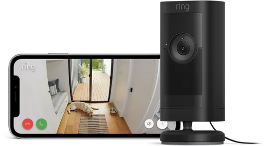 Ring Stick Up Cam Pro ulkokäyttöön tarkoitettu turvakamera virtaliitännällä, musta